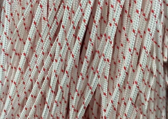 White 6 - 10mm Double Braid Polyester Rope  3/8 In With Red Tracers